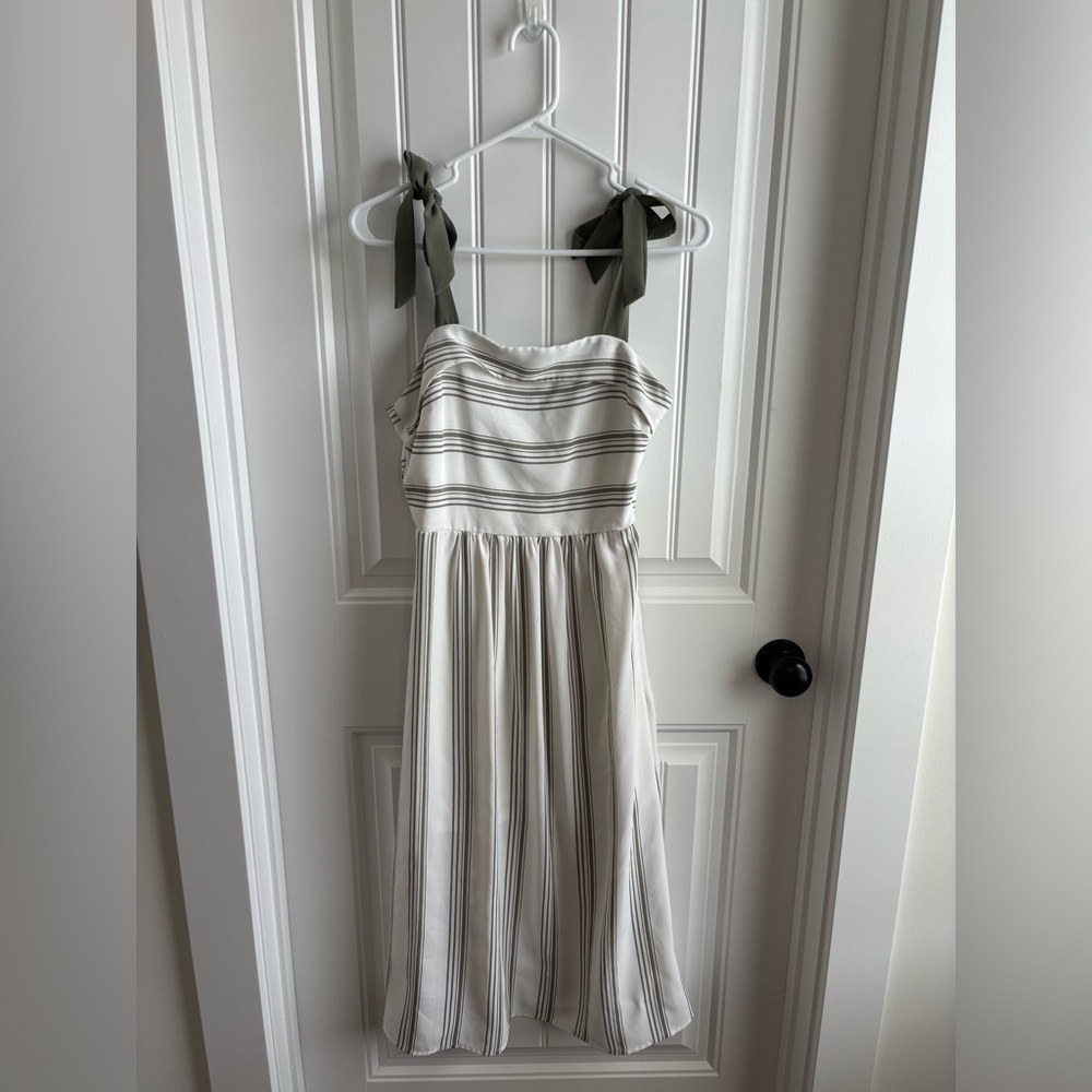 She + Sky Striped Midi Dress with Olive Ties